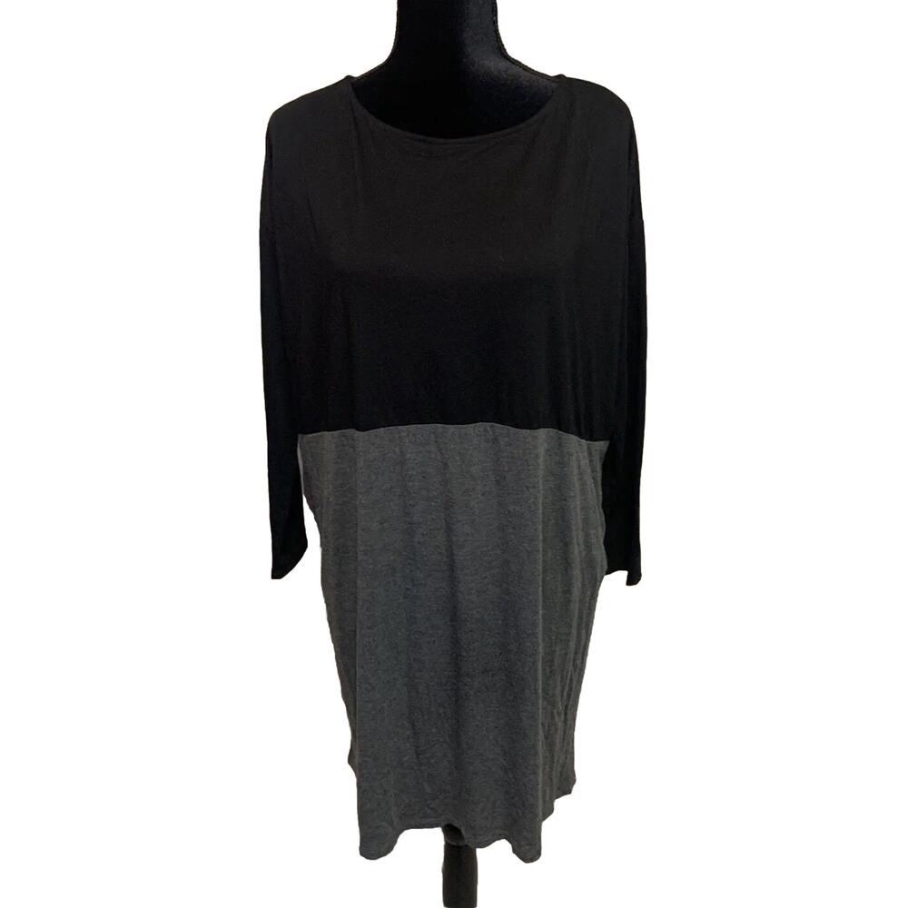 Ovi Shift Dress Womens Medium Side Pockets Black & Grey Color Block Knit Tunic